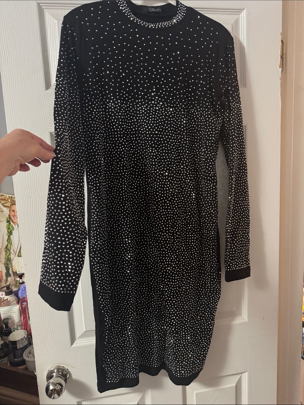 Black Studded Long-Sleeve Sweater Dress by
